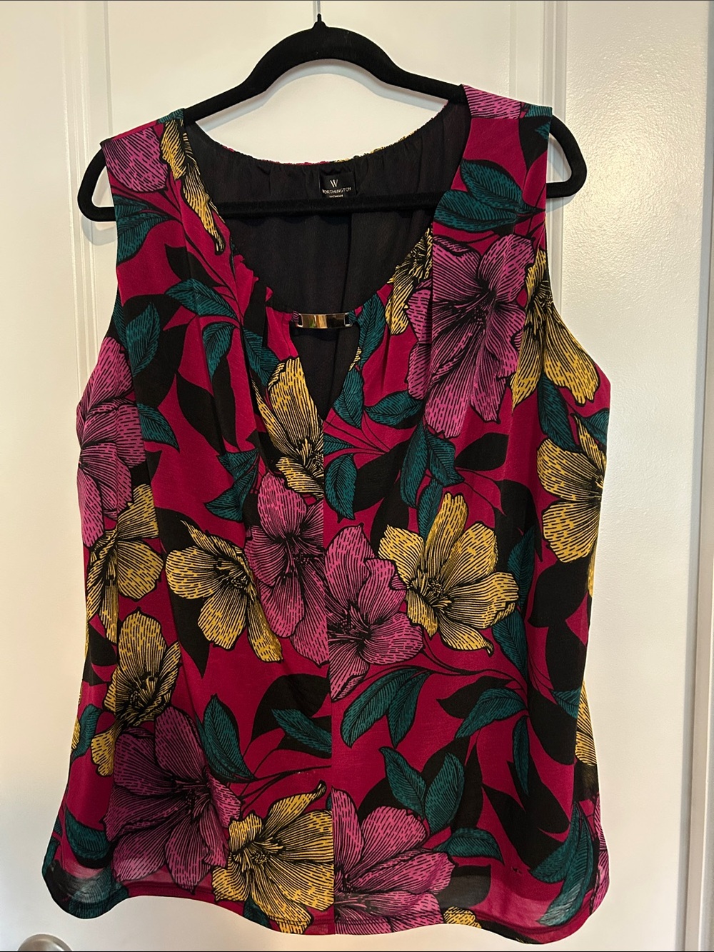 Worthington Floral Sleeveless Camisole - Fuchsia, Yellow, Teal